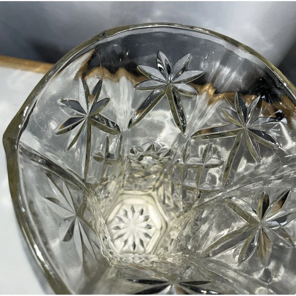 Anchor Hocking 10.5” Tall Star Of David Mid Century Pressed Glass Vase No Flower